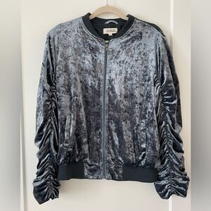 Listicle Velour Full Zip Ruched Sleeve Bomber Jacket, Large
